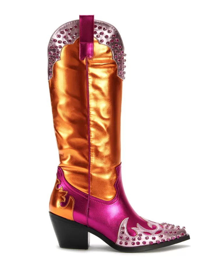 Women AZALEA WANG Knox- Multi Mixed Metallic Western Boot