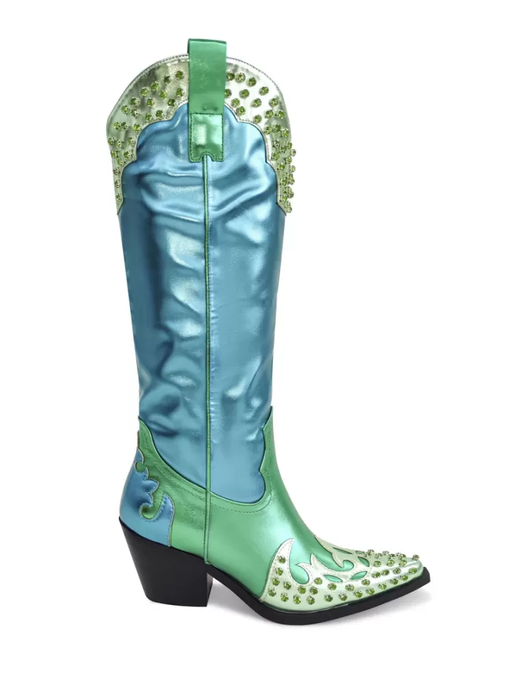 Women AZALEA WANG Knox- Multi Mixed Metallic Western Boot